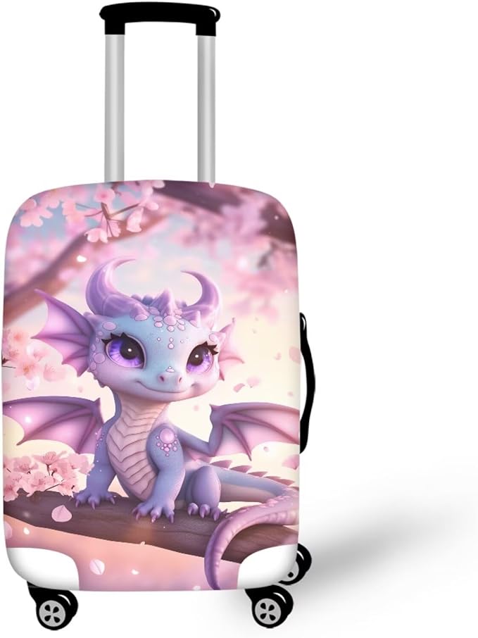Dragon Suitcase Cover Elastic Thickness Travel Luggage Protector with Invisible Zip Washable Anti-Scratch Luggage Covers Universal Fits 22-25'' Spandex Baggage Case, Cherry Floral