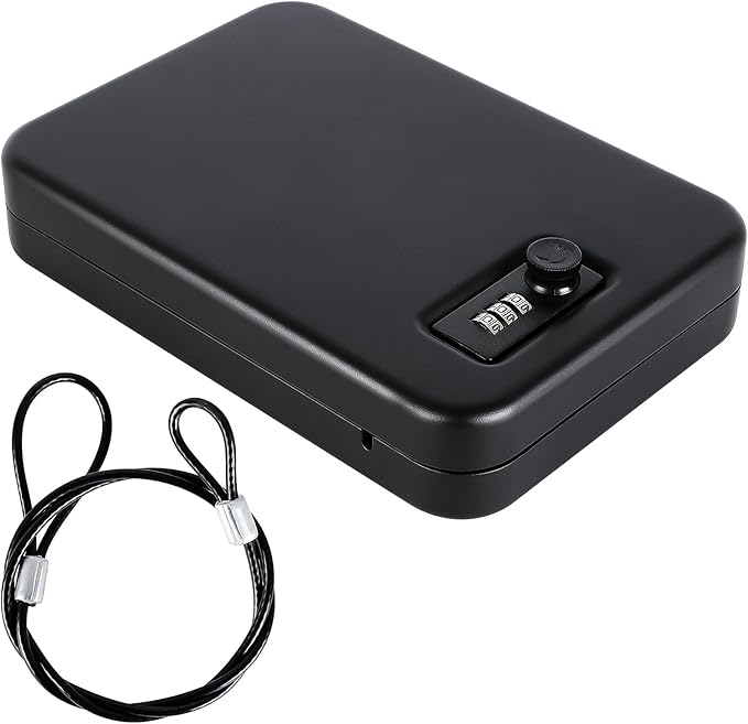 Dalmbox Gun Safe for Pistols Small Handgun Lock Box with Combination Lock Portable Travel Pistol Safe for Car, Home, Travel