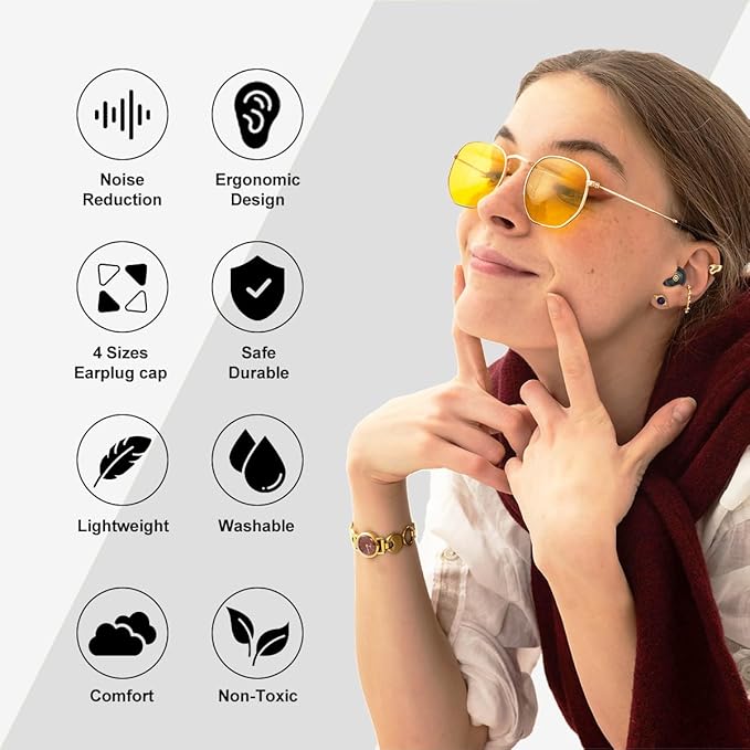 Ear Plugs for Sleeping Reusable Earplugs for Concerts Noise Cancelling Soft Silicone Noise Reduction Earbuds for Travel, Focus, Work 33-45dB Hearing Protection with 9 Ear Tips & Case (Black)