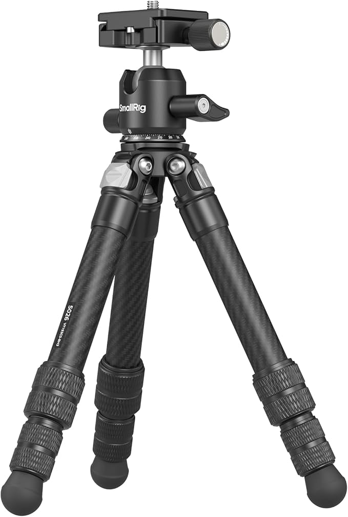 SmallRig Carbon Fiber Mini Desktop Tripod, 15.5'' / 39.5cm Compact Pocket Tabletop Tripod Kit with 360° Ball Head, Built-in QR Plate for Arca, Ball Head Capacity 3kg / 6.6lb for Cameras, DSLRs, Lenses