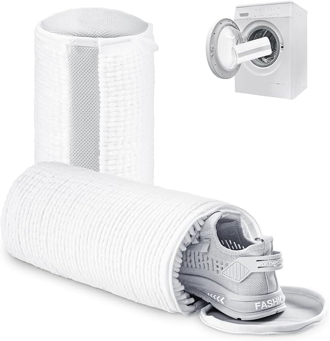Shoe Washing Machine Bag 2PCS, Reusable Durable Invisible Zipper Laundry Bags for Shoes, Shoe Wash Bag for Washer and Dryer, Sneaker Tennis Shoe Cleaning Bag for All Shoe Types, White