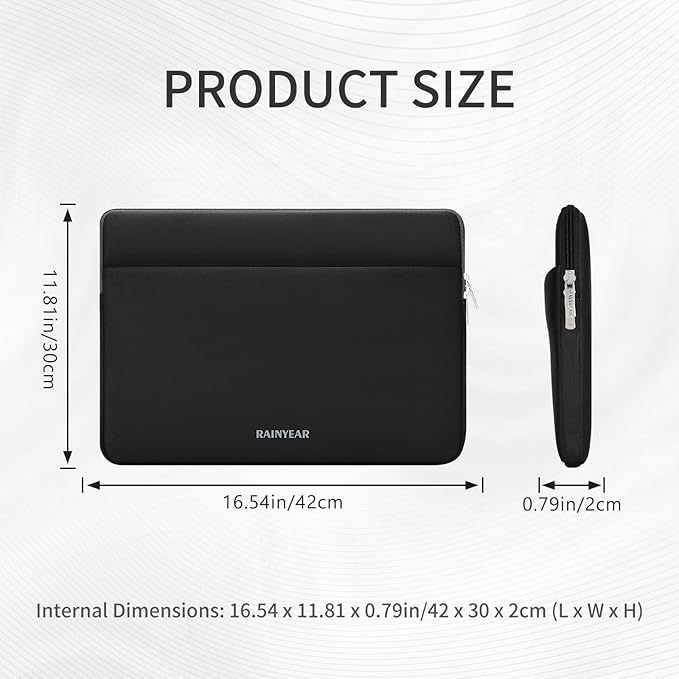 RAINYEAR Laptop Sleeve Case 17 Inch, Protective Portable Case with Front Pocket, Briefcase Handbag Computer Carrying Bag Laptop Bag Compatible for HP/Dell/Lenovo/Asus/Acer, Black