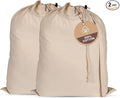 LFH Home Large Premium 100% Cotton Canvas Laundry Bag with Drawstring and Handles Heavy Duty, Multi-Use, and Washable for Home, Travel, College or Storage 28x36 (Pack of 2)-Natural