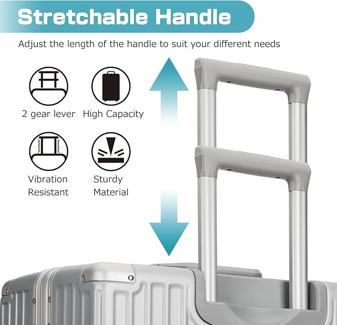 AnyZip Luggage Sets 2 Piece Aluminum Frame Carry On and Checked Suitcase PC ABS Hard Shell TSA Lock No Zipper(Silver, 20/28)