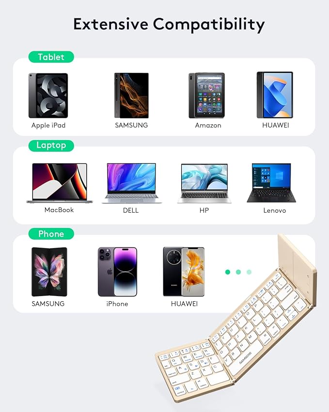Samsers Multi-Device Foldable Bluetooth Keyboard with Touchpad, Rechargeable Dual-Mode(2.4G+BTx2) Wireless Keyboard with Holder, Portable Folding Keyboards for Android Windows iOS Mac OS - Gold