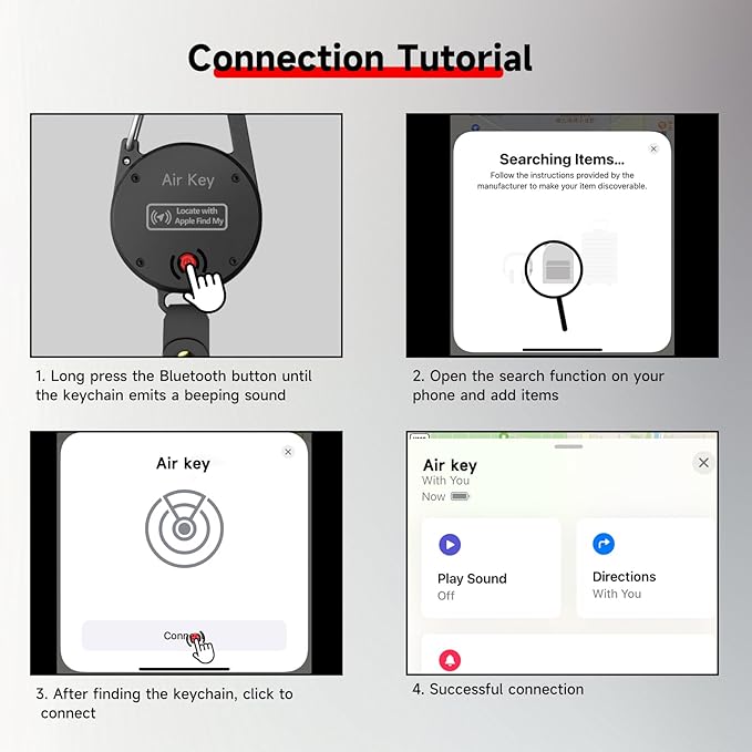 Keychain, Key Finder Works with Apple Find My, llaveros para Hombres,Carabiner Car Key Chains with GPS Tracker, Anti-Lost Keyring Finder Locator, Minimalist Key Holder for Men (iOS Only),Black