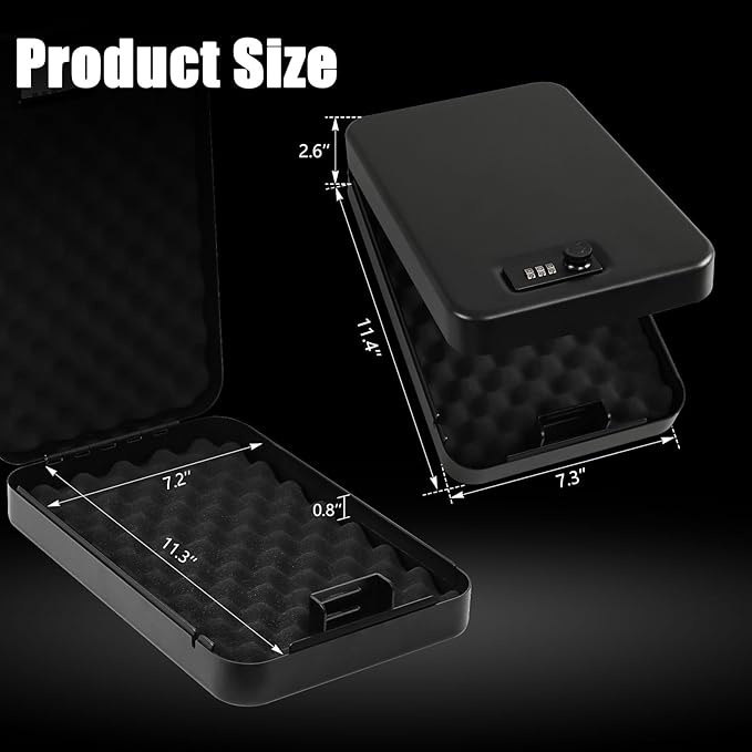 Dalmbox Gun Safe for Pistols Small Handgun Lock Box with Combination Lock Portable Travel Pistol Safe for Car, Home, Travel
