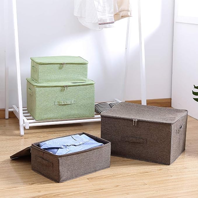 ANMINY Storage Bins with Zipper Lids 51.9 Qt Lidded Fabric Storage Boxes Baskets Cubes with Handles Collapsible Washable Cotton Linen Closet Shelf Clothes Organizer - Green, Extra Large
