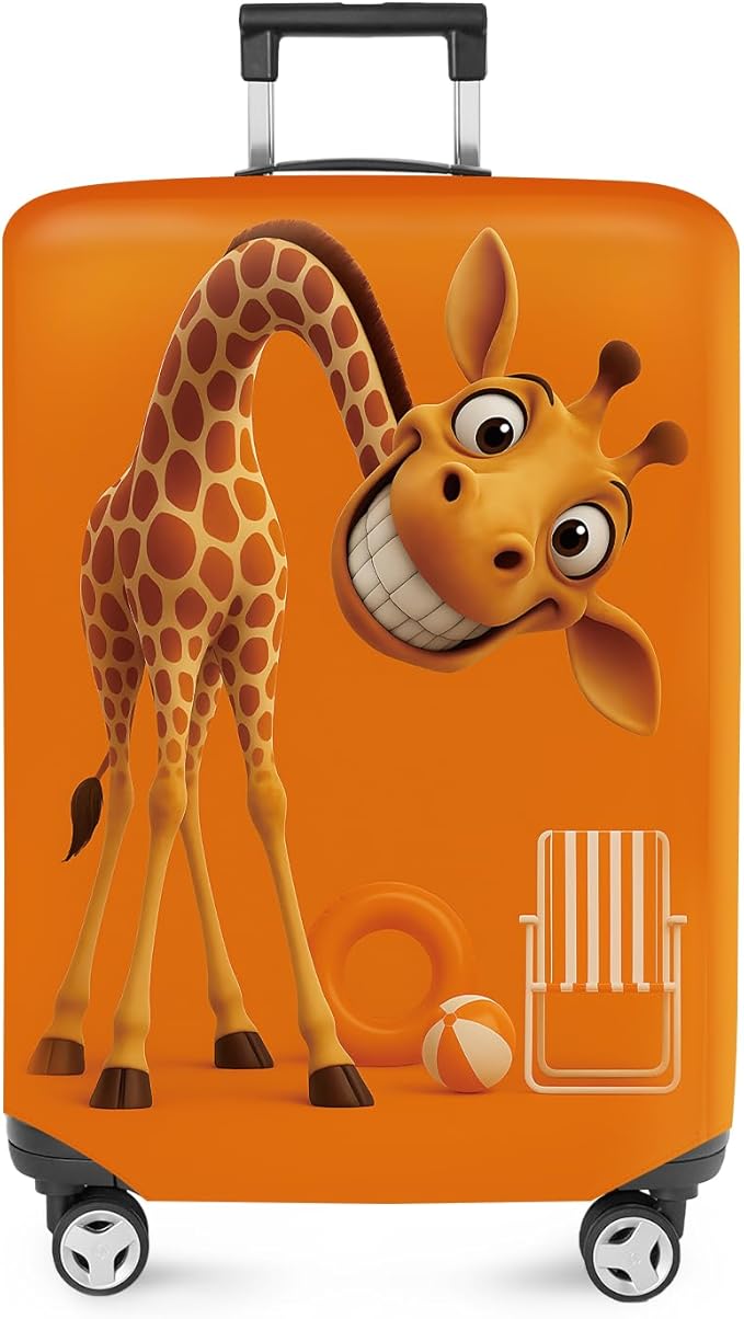 ANNA QUEEN Giraffe Fun Luggage Cover, Playful Giraffe Design with Beach Ball and Chair, Stretchable, Washable Travel Sleeve for 32-34 Inch Luggage