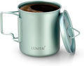 Titanium Camping Pot Mug 15oz (420ml) with Lid and Foldable Handle – Ultralight Camping Cup for Hiking, Backpacking, Outdoor Cooking, Cyan