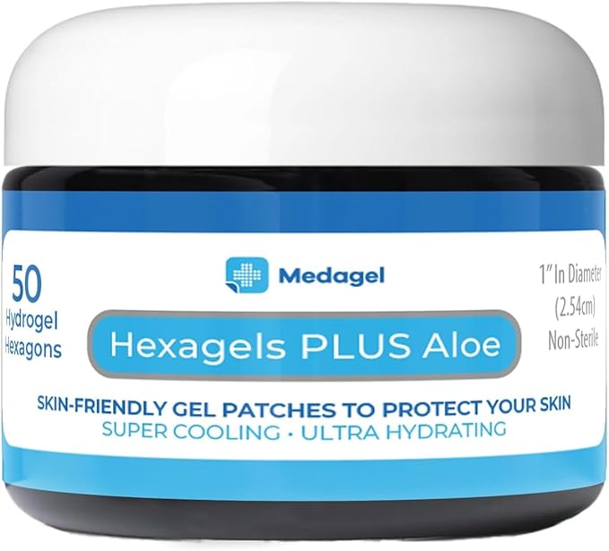 Hexagels Plus Aloe Vera - Advanced Healing Hydrogel Pads for Blister Prevention & Soothing Burn Care - Foot, Heel, Toe, & Ankle Protection, Pack of 50, 1-Inch Patches, Original Formula