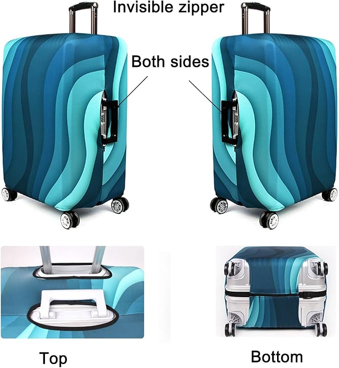 MosaiRudo Thicker Luggage Cover Elastic Suitcase Cover Protector Fits 18-32 Inch Suitcase Travel Accessories (Green Ripple, XL)