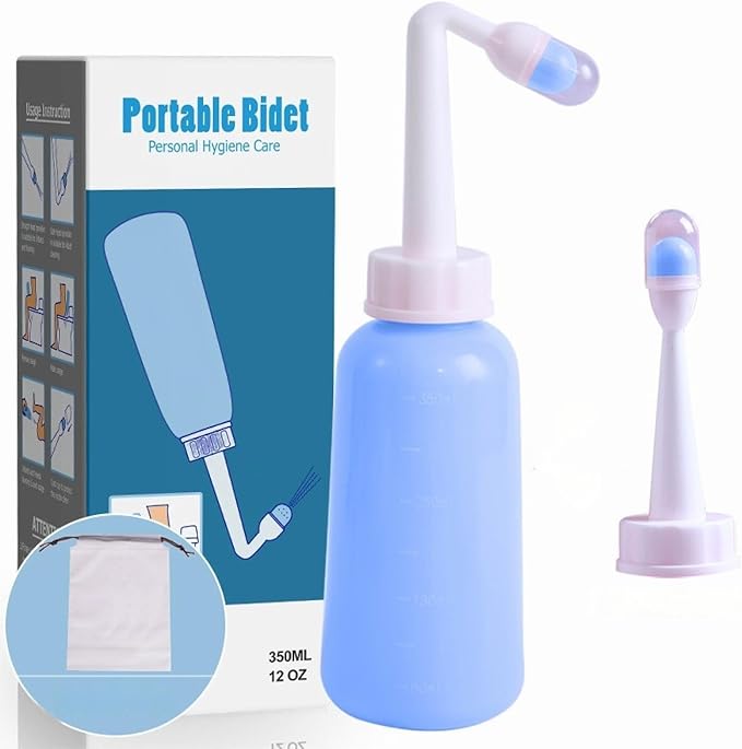 Portable Bidet for Travel-350ml Bottle with Adjustable Nozzle (Angled & Straight) , Gentle Portable Cleansing