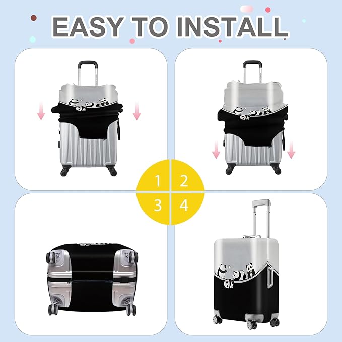 ANNA QUEEN Panda Family Luggage Cover, Cute Panda Design Suitcase Protector, Stretchable Washable Travel Sleeve for 28-30 Inch Luggage