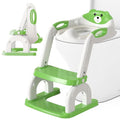 Potty Training Seat for Toddlers, Adjustable Height 2-in-1 Potty Training Toilet Ladder for Kids Boys Girls with Splash Guard, Waterproof Cushion, Anti-Slip Pad Step Stoo - Green