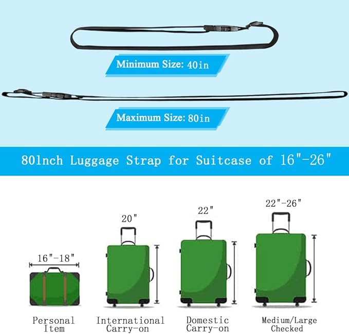 2Pcs Luggage Straps for Suitcase Travel Accessories TSA Approved, 80In Long Belts to Keep Your Suitcase Secure, Adjustable Bag Straps with Quick-Release Buckle for Travel Bag Closure, Blue