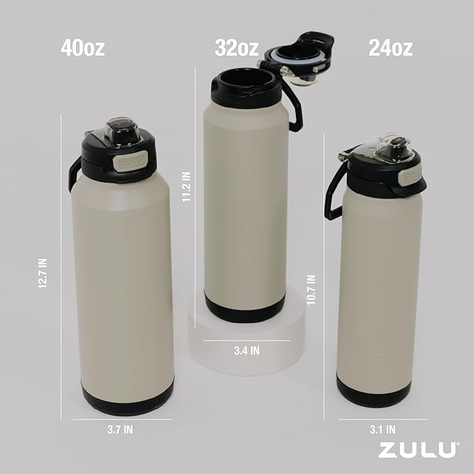 ZULU Powerfill Pro 32oz Stainless Steel Water Bottle with Quick Fill Lid, Triple Walled Vacuum Insulated Metal, Leak Proof Locking Lid, Sip and Chug, Reusable BPA Free, Ash