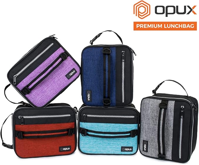 opux Insulated Lunch Box for Men Women Adult, Compact Lunch Bag for Kids Boy Girl Teen, Soft Lunch Cooler Bag for Work School, Leakproof Lunchbox Lunch Pail with Clip-on Buckle, Black