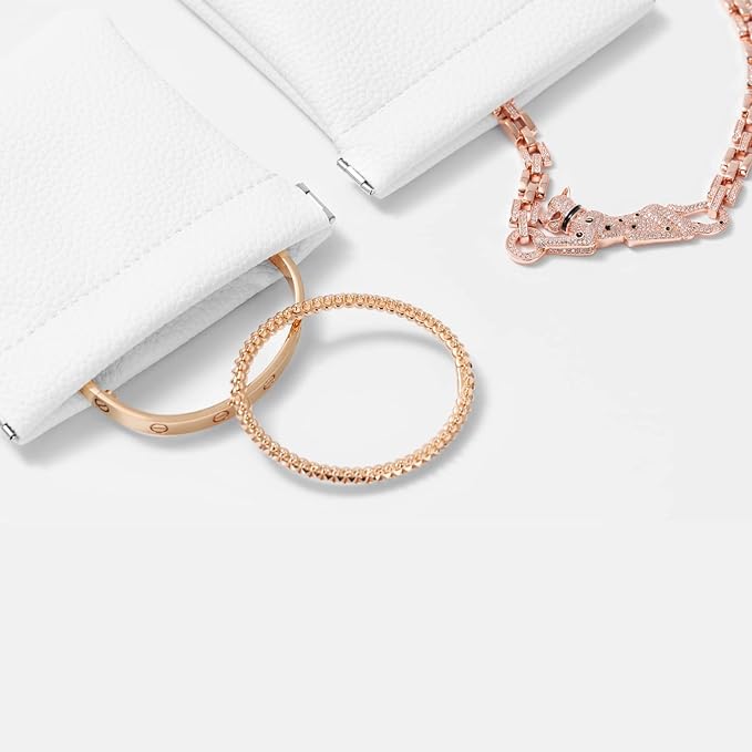 2 Pack PU Leather Slim Engagement Wedding Ring Pouch Leather Jewelry Pouch Christmas,Wedding Party Favor Gift Bag(Pearl White)