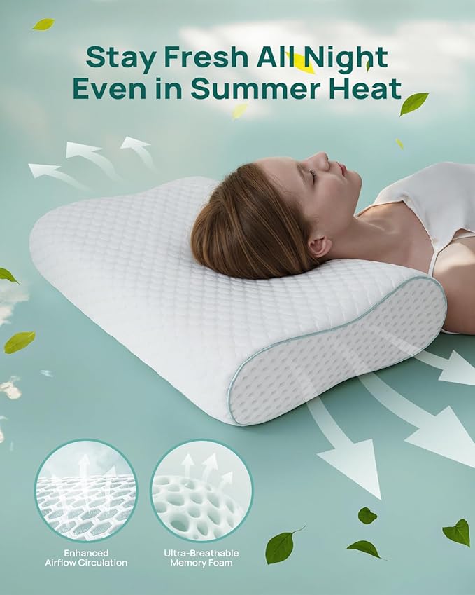 Cervical Neck Pillow, Side Sleeper Pillow for Neck Pain Relief, Adjustable Contour Pillow for Sleeping, Ergonomic Memory Foam Pillow, Orthopedic Cooling Pillow Back Stomach Sleeping, Queen Size