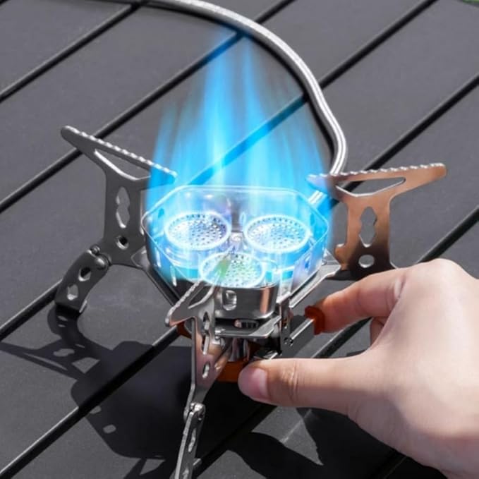 Windproof Camping Stove, Portable Camping Stove with Piezo Ignition, Collapsible Design with Carrying Casefor Outdoor Hiking, Backpacking, Picnic & Emergency Cooking (9900W)