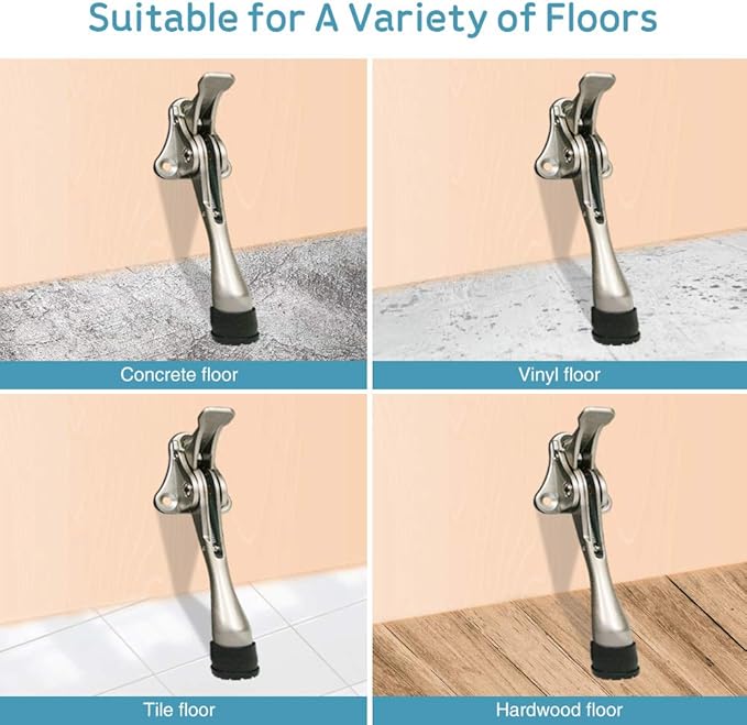 Door Stopper, One-Touch semi-Automatic Metal Door Stopper, with Non-Slip Rubber Tip for Wood, Concrete, Tiled, and Carpeted Floors (4inch x 2pack, Gold)
