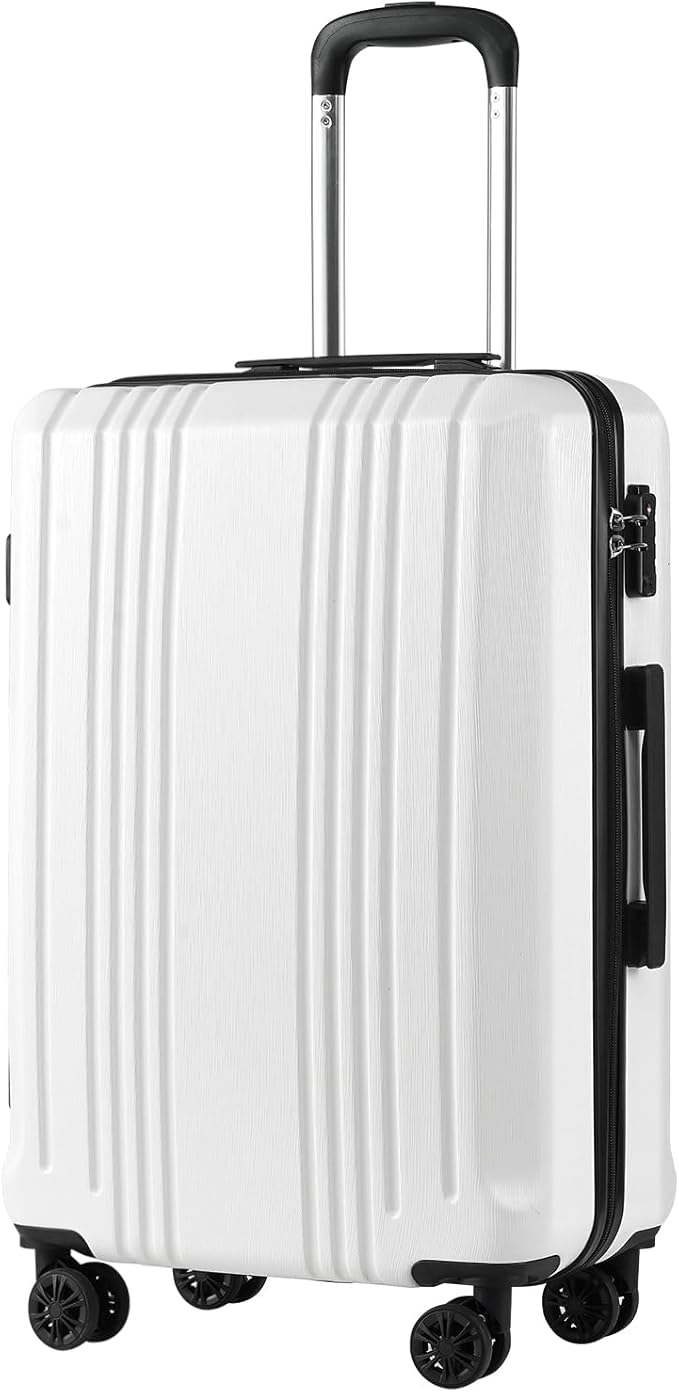 Coolife Luggage Suitcase PC+ABS with TSA Lock Spinner Carry on Hardshell Lightweight 20in 24in 28in(white, L(28IN))