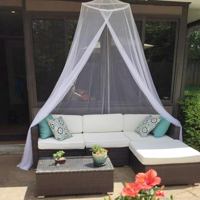 Mosquito Net for Bed, Large White Bed Canopy for Girls, Hanging Bed Net, Easy Installation Ideal for Bedroom Decorative, Travel with Storage Bag (Lace Flower)