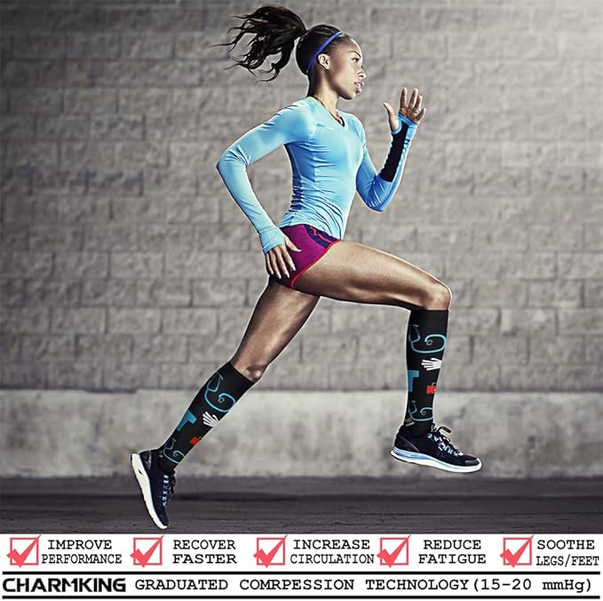 CHARMKING Compression Socks for Women & Men Circulation (3 Pairs) 15-20 mmHg is Best Support for Athletic Running Cycling