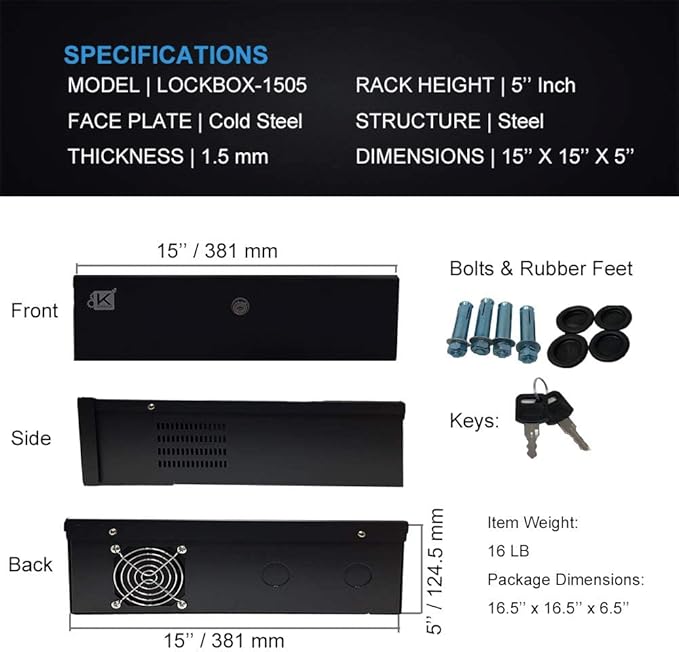 Kenuco White Heavy Duty 16 Gauge Steel DVR Security Lockbox with Fan (BK 15'' X 14.86'' X 4.96'')