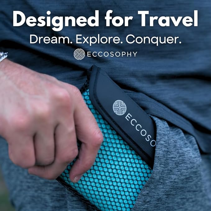 ECCOSOPHY Microfiber Beach Towel – Quick Dry Gym Towel, Highly Absorbent with Ribbed Texture, Lightweight – Ideal for Travel, Pool, Yoga, Fitness & Outdoor Adventures – 40x20 Charcoal