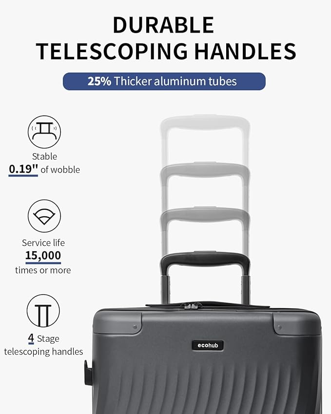 ECOHUB Hardside Expandable Carry On Luggage, Recycled PC 24" Rolling Luggage 26x16x11 Airline Approved with Spinner Wheels & TSA Lock, Lightweight Hardshell Travel Suitcase, 24inch Carry-on Grey