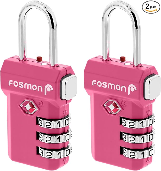 Fosmon TSA Approved Pink Locks for Luggage, Cute Suitcase Lock with Push Release Button for Extra Security, 3 Digit Combination Padlock for Travel, Backpack Zipper Anti Theft, Gym Locker, Women