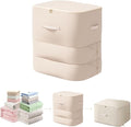 Ultra Space Saving Self Compression Organizer, 2025 New 3-Layer Zipper Large Capacity Storage Bag, Thick Satin Fabric Heavy Duty Bags for Comforters Blankets Bedding Duvet (Beige, X-Large, 21x17x24in)