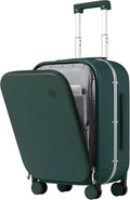 mixi Carry On Luggage, 20'' Suitcase with Front Laptop Pocket, Travel Rolling Luggage Aluminum Frame PC Hardside with Spinner Wheels & TSA Lock and Cover - Blackish Green