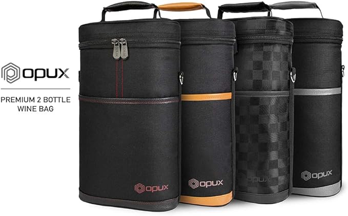 opux 2 Bottle Wine Carrier Tote, Insulated Leakproof Wine Cooler Bag, Wine Travel Bag Tote for Picnic BYOB Beach, Portable Wine Bottle Carrying Case, Gift for Wine Lover Women Men Christmas