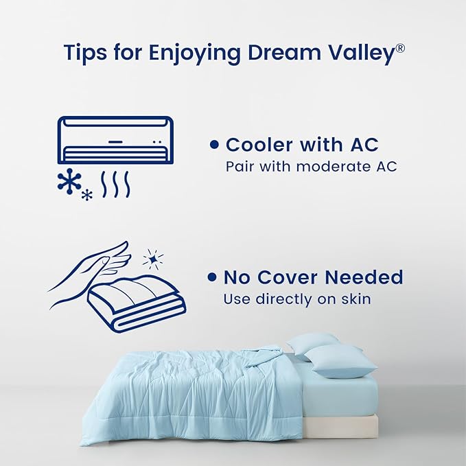 Dream Valley® Outlast® Deepsleep Cooling Comforter, Twin Size, NASA-Grade Space Technology Cooling Blanket for Hot Sleepers Night Sweats, Q-Max > 0.45 Aerocool™ Breathable, Ice Blue, 68"x90"