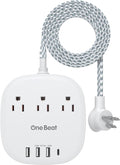 PD 20W USB C 3 Outlet 4 USB Ports Flat Plug Power Strip No Surge Protector for Cruise Ship Travel, 5 ft Long Extension Cords, Power Delivery, Desktop Power Strip for Dorm Home Office