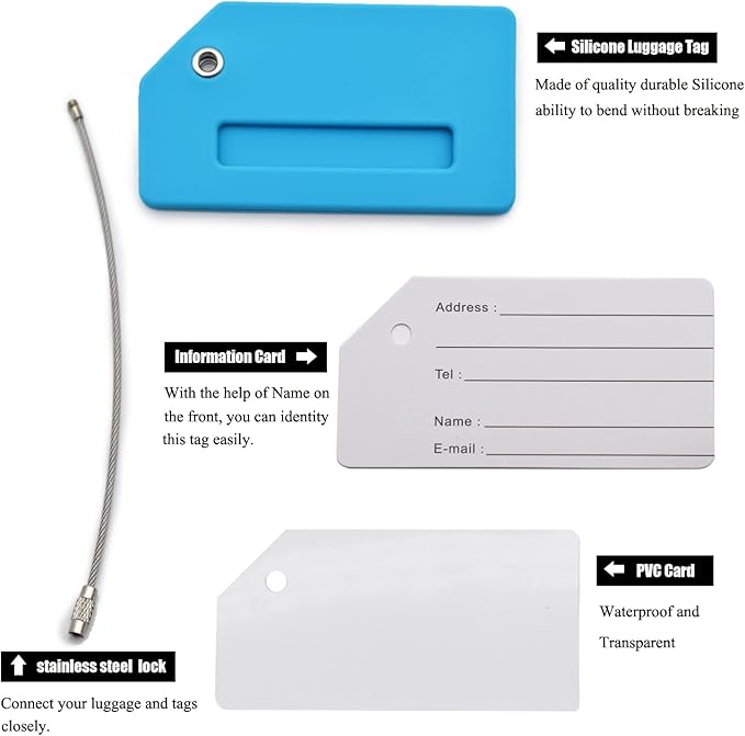 7 Pack Silicone Luggage Tag for Suitcases with Name ID Card, TSA Approved, Privacy Protection Travel Suitcase Tags (Multicolor)