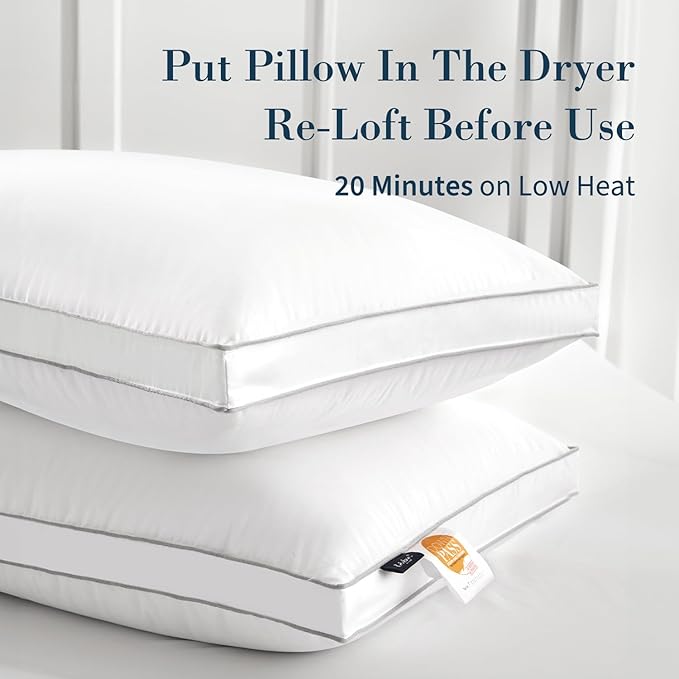 Globon Luxury Feather Down Pillow King Size,Medium Firm Gusseted Bed Pillows for Sleeping, Hotel Collection Fluffy Pillow, 18"X34", Pack of 1