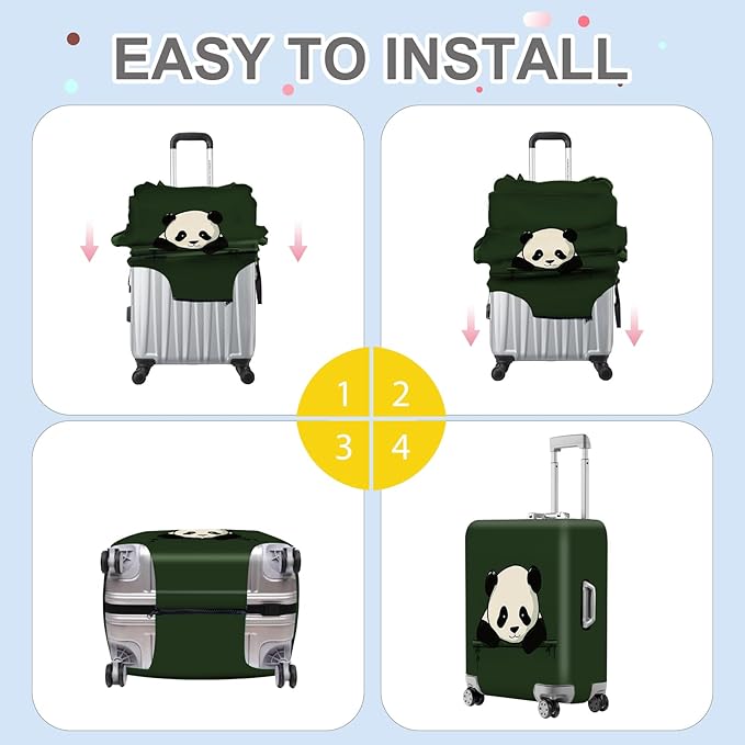 ANNA QUEEN Panda Luggage Cover, Cute Panda Design Suitcase Protector, Stretchable Washable Travel Sleeve for 32-34 Inch Luggage