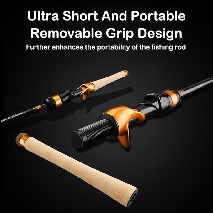 PURELURE Travel Telescopic Fishing Rods, Short Collapsible Fishing Pole Spinning Casting, 24+30 Ton Carbon Fiber, GUJI New O-Ring, Detachable Cork Handle, Multi-Action Guide Ring System