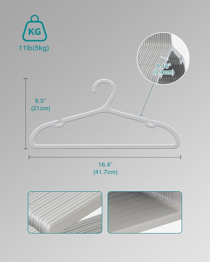 30 Pack Clothes Hangers, Non Slip Plastic Coat Hangers, Space Saving, Heavy Duty, Hanging Dry Wet Clothes, 16.4" x 8.3", Gray, UAPY0530G