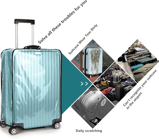 Suitcase Covers for Luggage – TSA Approved Clear PVC Luggage Protector Cover, Thick Transparent Waterproof Sleeve with Large Hook and Loop Closure, Fits 24" Wheeled Suitcases