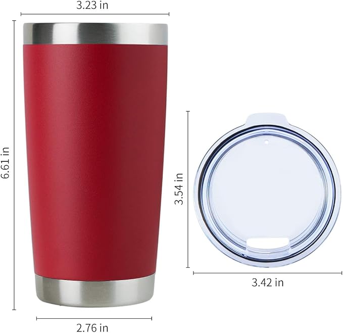 DOMICARE 20oz Stainless Steel Tumbler Bulk with Lid, Double Wall Vacuum Insulated Travel Mug, Powder Coated Coffee Cup (Powder Red, 4)