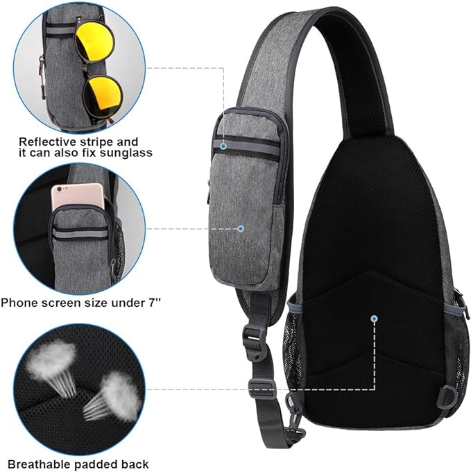 WATERFLY Crossbody Sling Backpack Sling Bag Travel Hiking Chest Bag Daypack