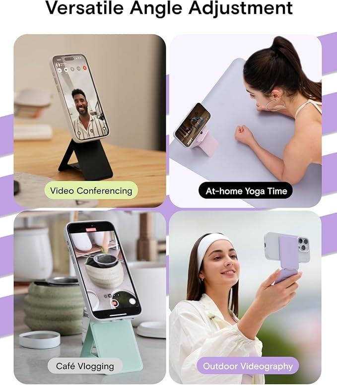 MOFT Phone Tripod Stand Selfie Stick for iPhone, Multi-Angles iPhone Stand, Lightweight & Portable Phone Holder, Strong Magnets, MOVAS Vegan Leather, Travel Essentials, Peach Pink (Without Card Slot)