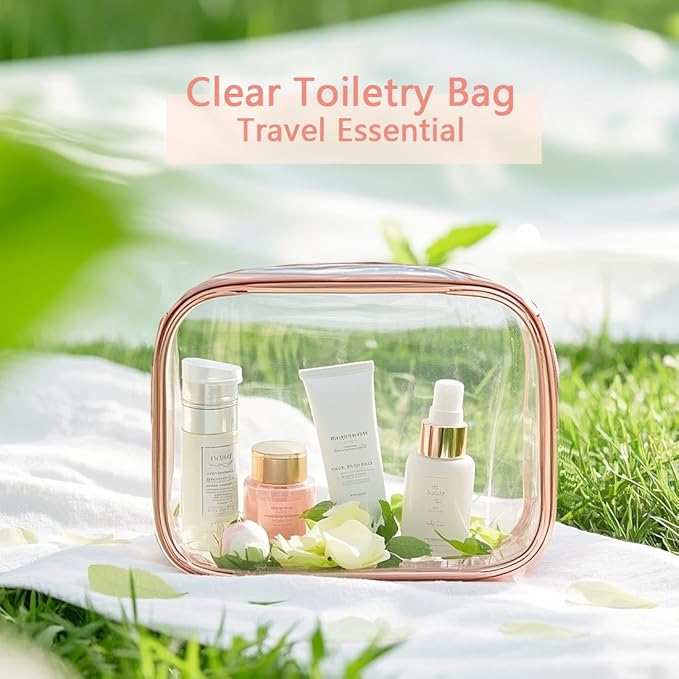 Clear Toiletry Bag, 3 Packs TSA Approved Water resistant Travel Organizer, Airport Airline Travel Essential Carry On Makeup Cosmetic Bags for Women, 3Color - 3 packs