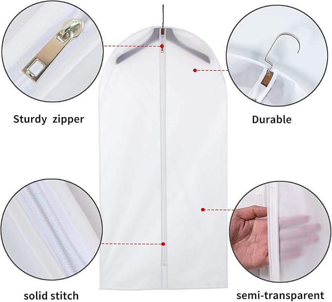 36" Women Suit Bags, Garment Bags For Hanging Clothes, Plastic Garment Bags for Closet Storage, Suit Cover Bags with Zipper for Short Coats, Jackets, Shirts 24"x36"/ 12 Pack (24" x 36" 12Pack)