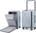 MILADA Wide Handle Luggage with Front Pocket Hardshell Aluminium Check In Suitcase with Wheels Medium 24 Inch Front Opening Checked Luggage with Spinner Wheels TSA Lock Airline Approved Luggage, Grey